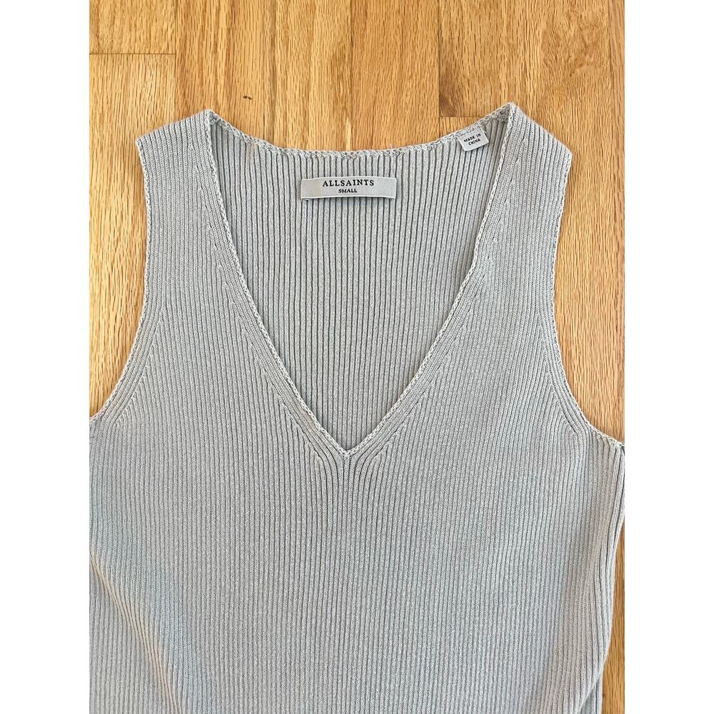 ALLSAINTS Rassa Ribbed drop waist sweater  Dress V-neck, sleeveless, small midi - Picture 4 of 13
